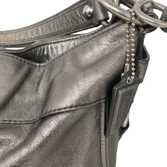 Coach EST 1941 Zoe Hobo Handbag Leather Pewter Silver 11x9x3.5 Metallic - Picture 8 of 14